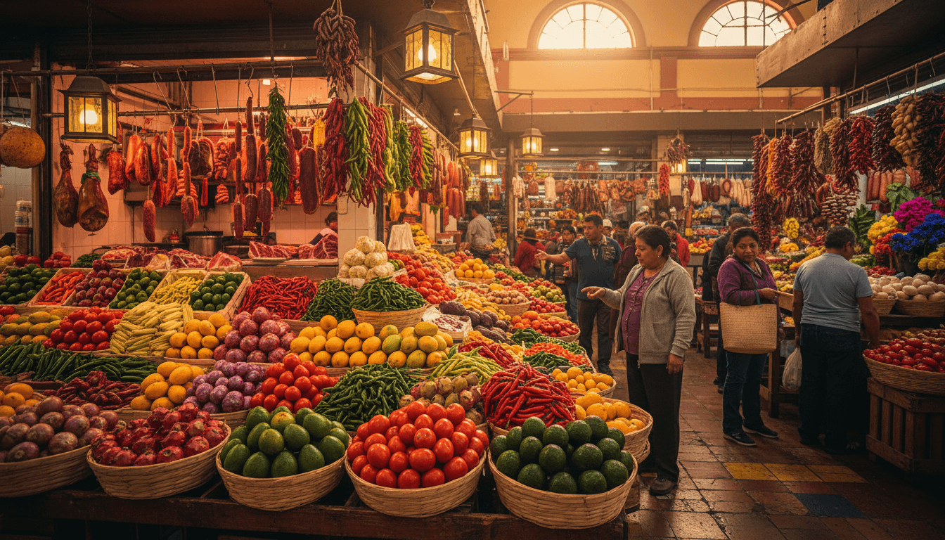 Las Palmas Market interior with fresh produce and butcher shop